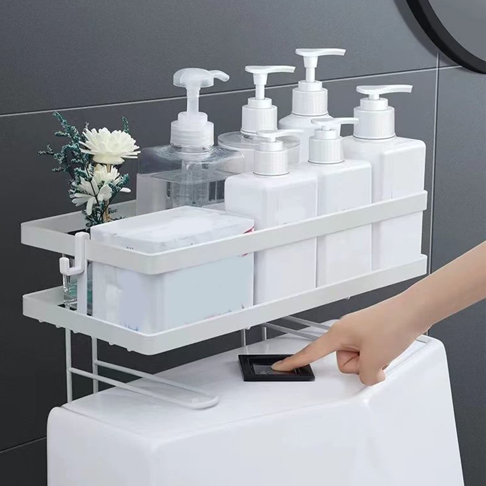 Over Toilet Shelf Bathroom Organizer Thickening Iron Toilet Storage Rack with Wall Mounting Design Waterproof Bathroom Shelf Over — image 4