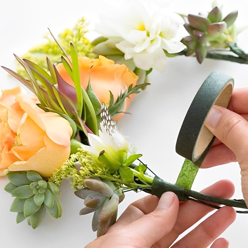 3 rolls of flower tape - 12 mm wide dark green flower tape for wrapping bouquet stems and DIY crafts - 30 metres per roll โ image 5