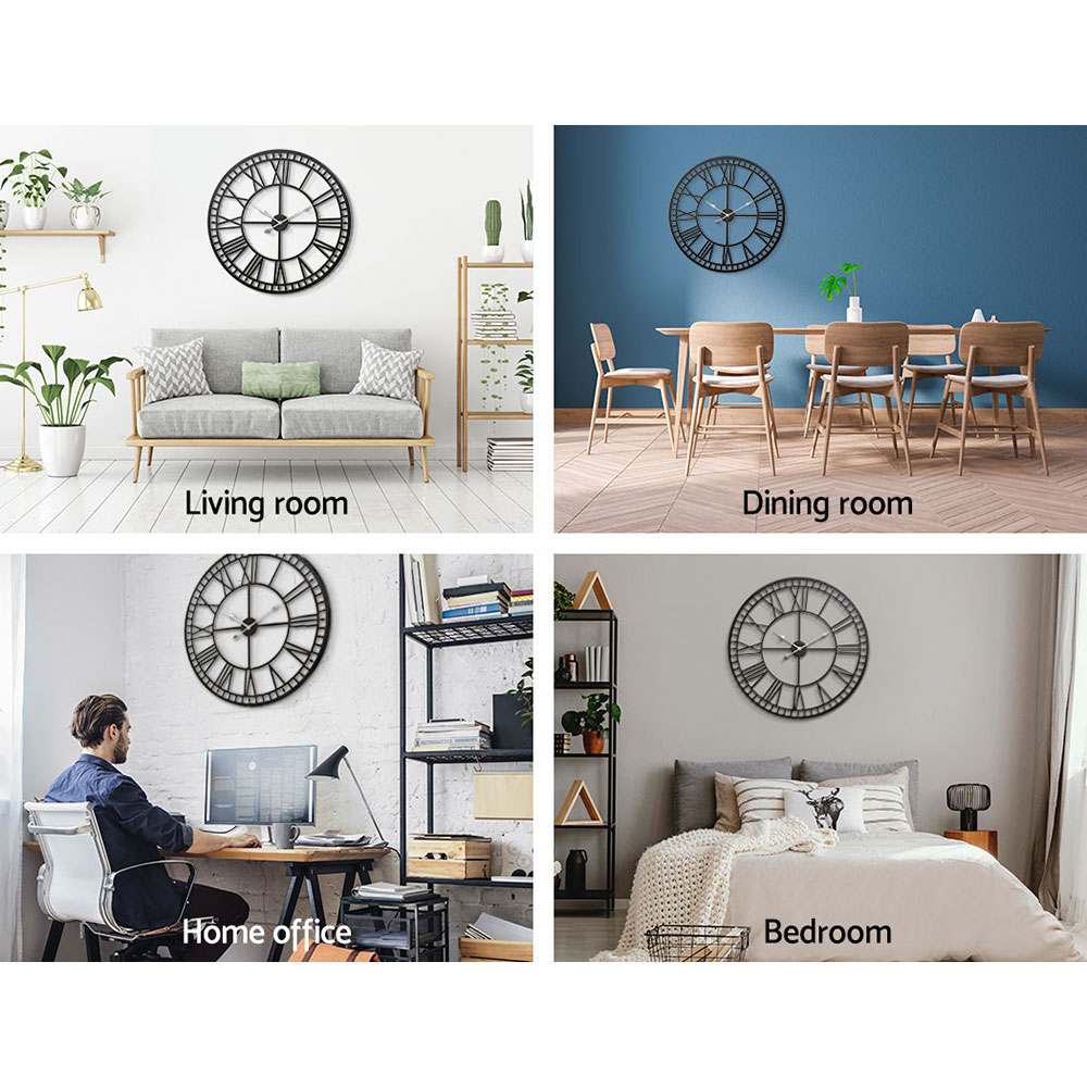 Artiss 80cm Wall Clock Large Roman Numerals Metal Black โ image 5