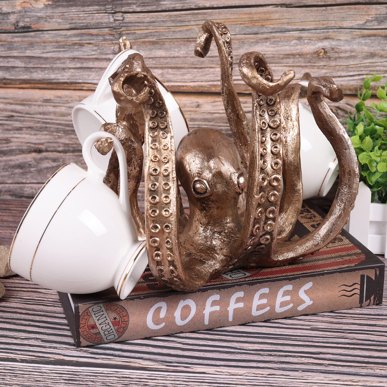 Multi-Functional Octopus Sculpture – Decorative Resin Cup Holder & Jewelry Organizer, Unique Home Accent for Living Room, Office, or Desk (Bronze) — image 3