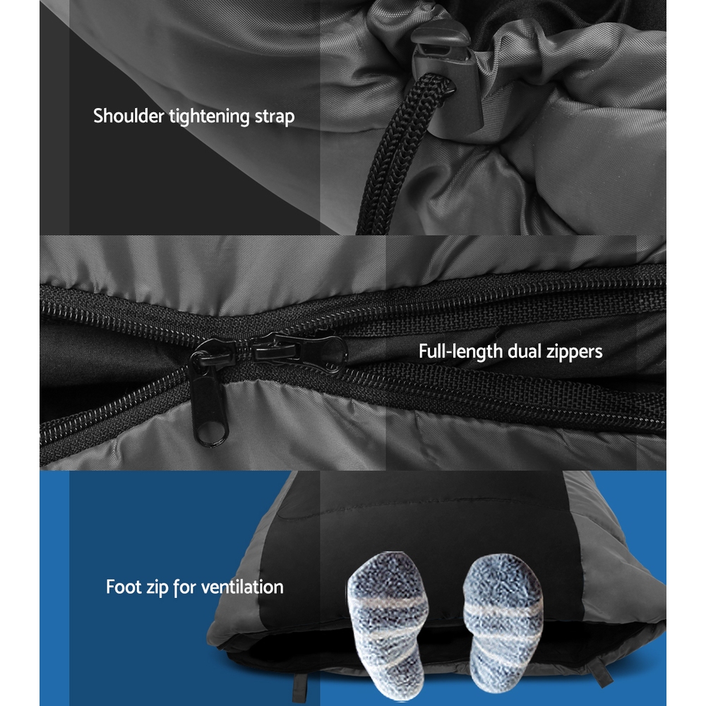 Weisshorn Sleeping Bag Single Thermal Camping Hiking Tent Black -20°C — image 6