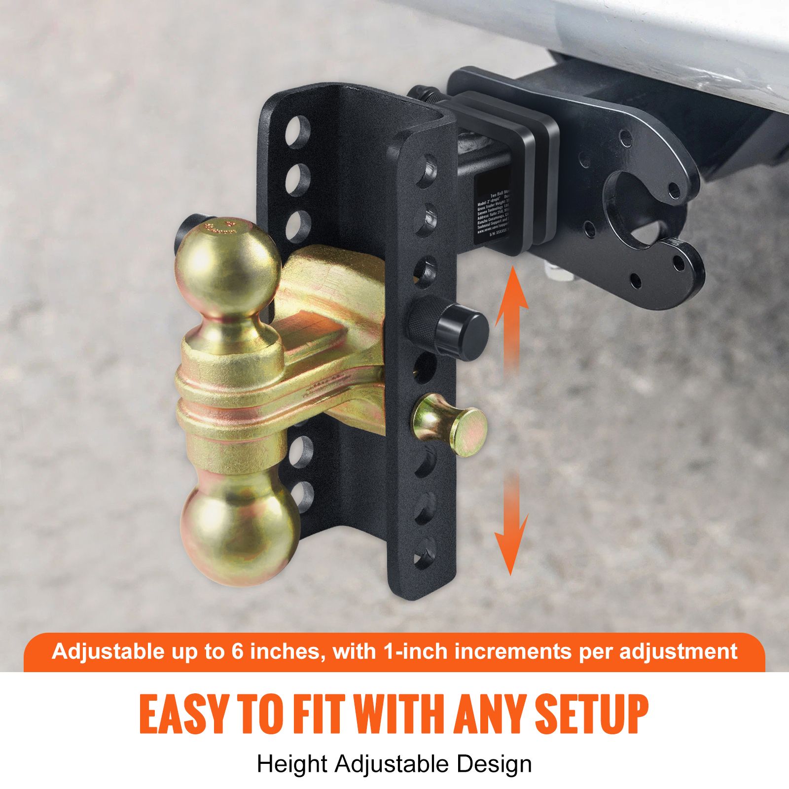 Adjustable Trailer Hitch, 152.4 mm Drop & 114.3 mm Rise Hitch Ball Mount with 50.8 mm Receiver, Solid Tube, 6350 kg GTW, 50.8 mm and 58.7 mm 45# Steel Tow โ image 2