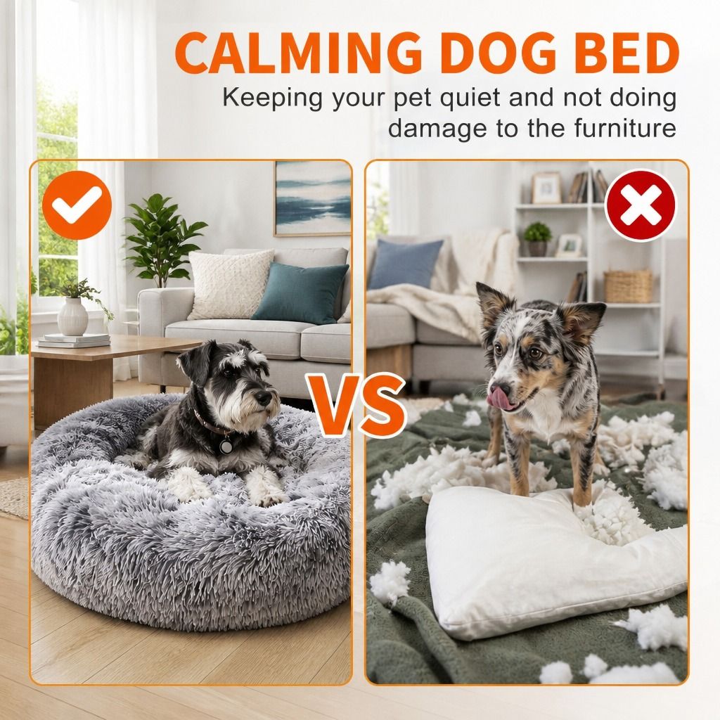 Pet Bed Dog Cat Large Beds Calming Warm Soft Cushion Mattress Plush Comfy 90cm โ image 4