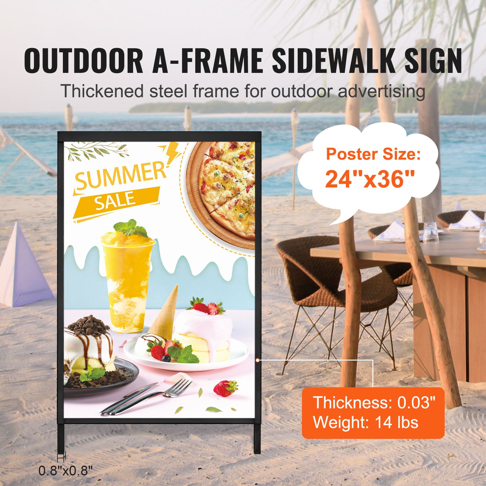 A Frame Sidewalk Sign, 61x91cm Heavy Duty Slide-in Signboard Holder, Double-Sided Folding Sandwich Board Signs, Steel Pavement Sign Poster for Outdoor Business — image 2