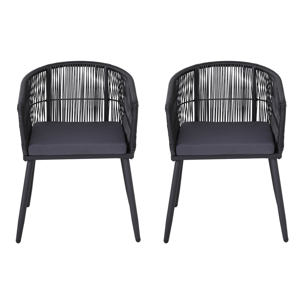 Gardeon 2PC Outdoor Dining Chairs Wicker Chair Patio Furniture Garden Steel Black — image 4