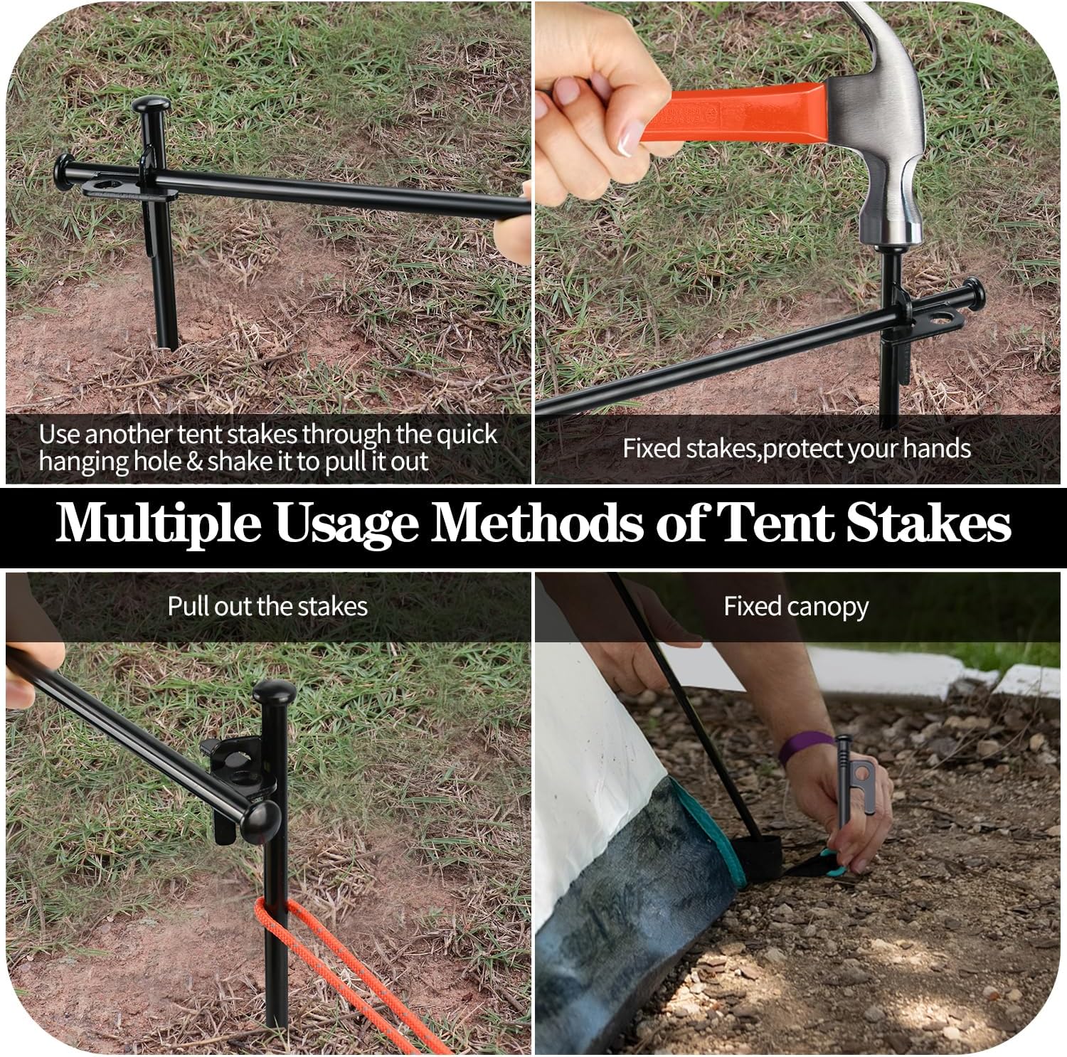 8 Pack 8in Heavy Duty Forged Steel Tent Stakes and Hammer Set, with Storage Pouch, Available in Rocky Place — image 6