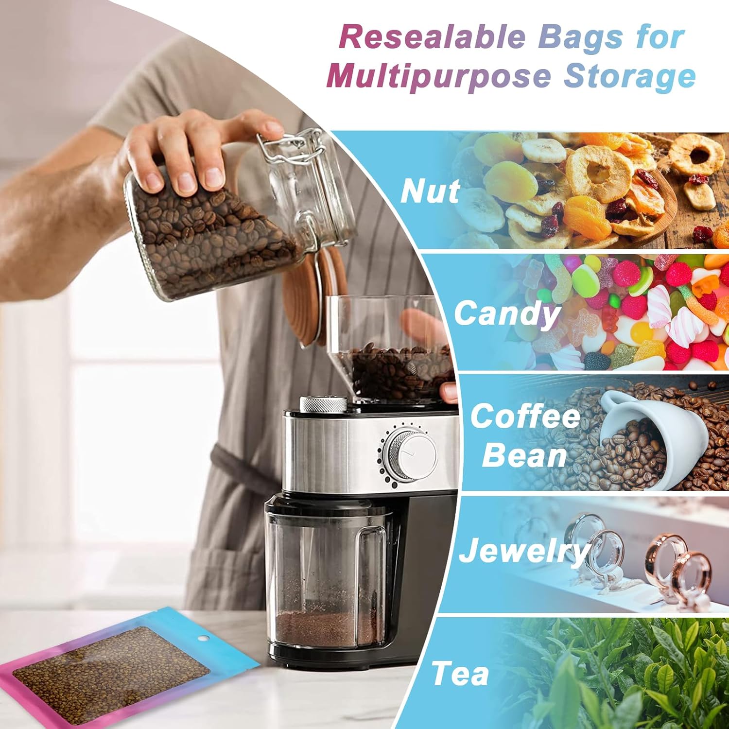 100 Pcs Resealable Mylar Bags, Gradient Color Food Storage Bags, Zip Bag Foil Bags Packaging Pouch for Food Storage, Sample, Small Business (Blue Pink, 4 X 6 โ image 6