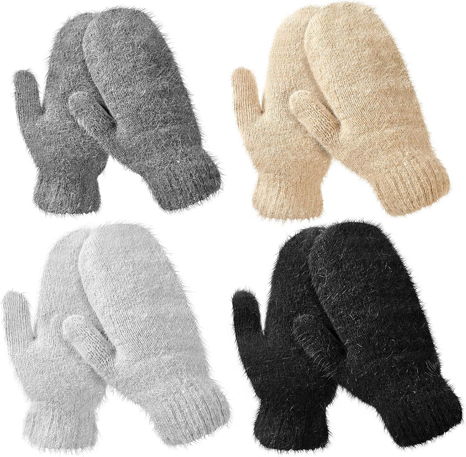 Women's Winter Mittens - Knitted Gloves, Warm Fleece & Double Wool