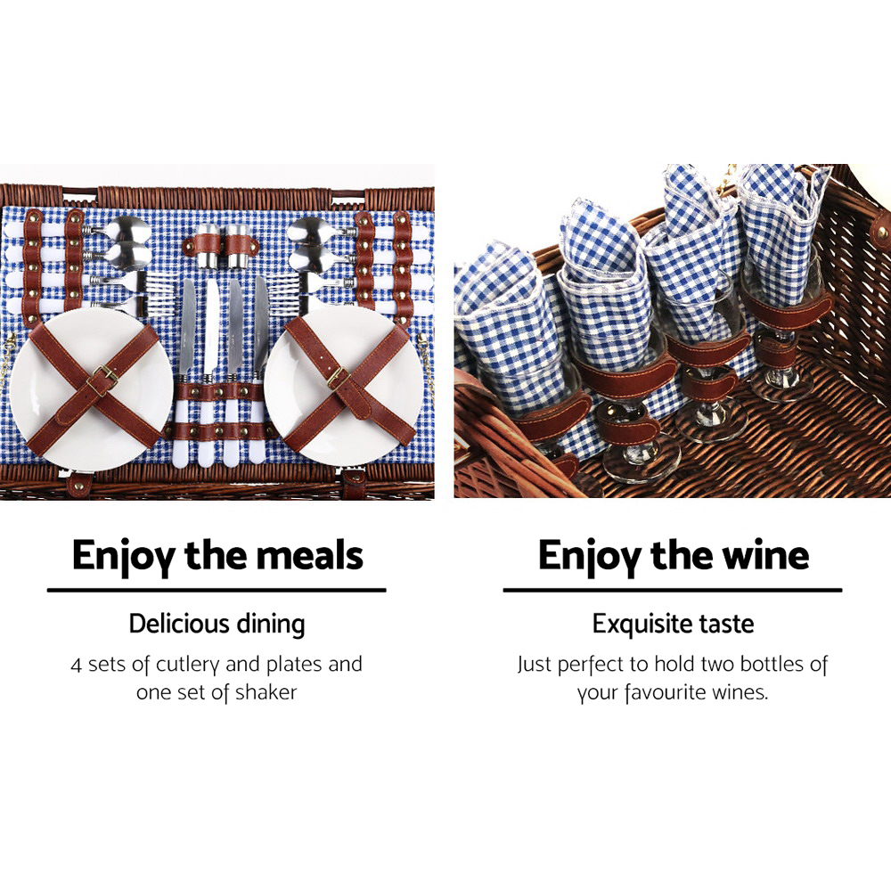 Alfresco 4 Person Picnic Basket Set Insulated Blanket Storage Bag — image 5