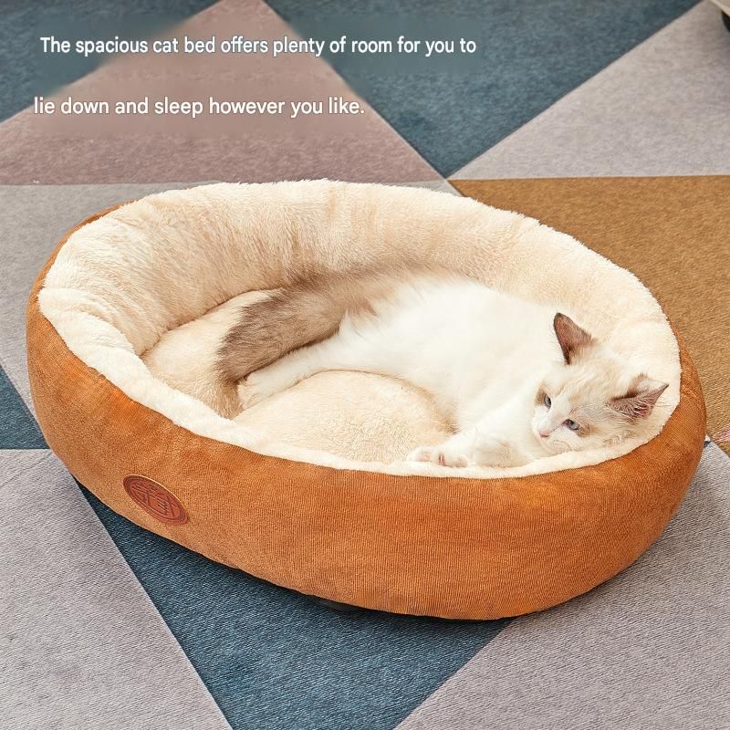 M Size 48x60cm Coffee-colored Oval Pet Bed - Arctic Fleece and PP Cotton - Thickened Warmth, Non-Slip Base, Removable Cover, Compact for Cats and — image 5