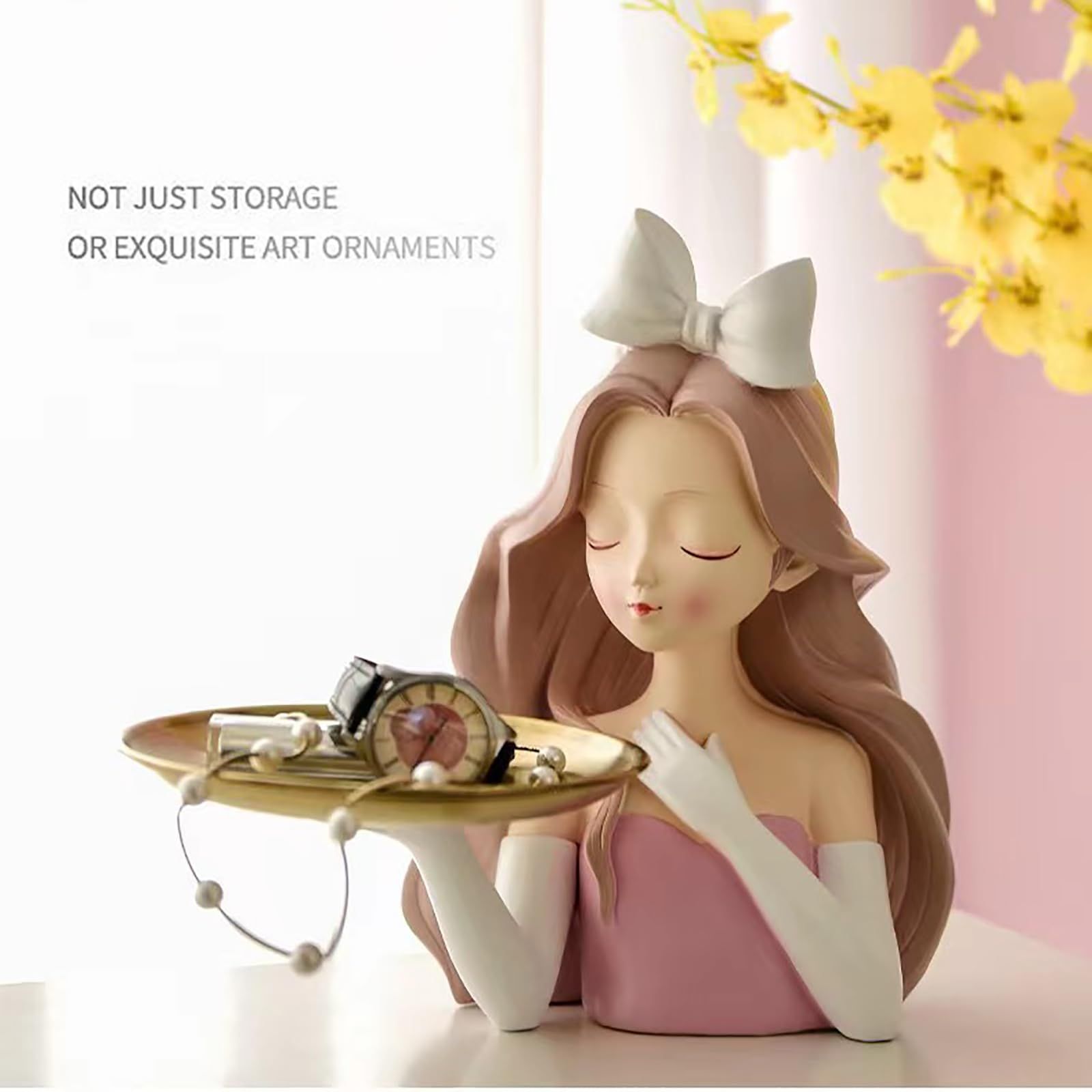Girl Sculptures Porch Decor Tray, Holding Storage Tray, Girl Figurine Ornament Modern Cute Girl Decoration with Tray — image 5