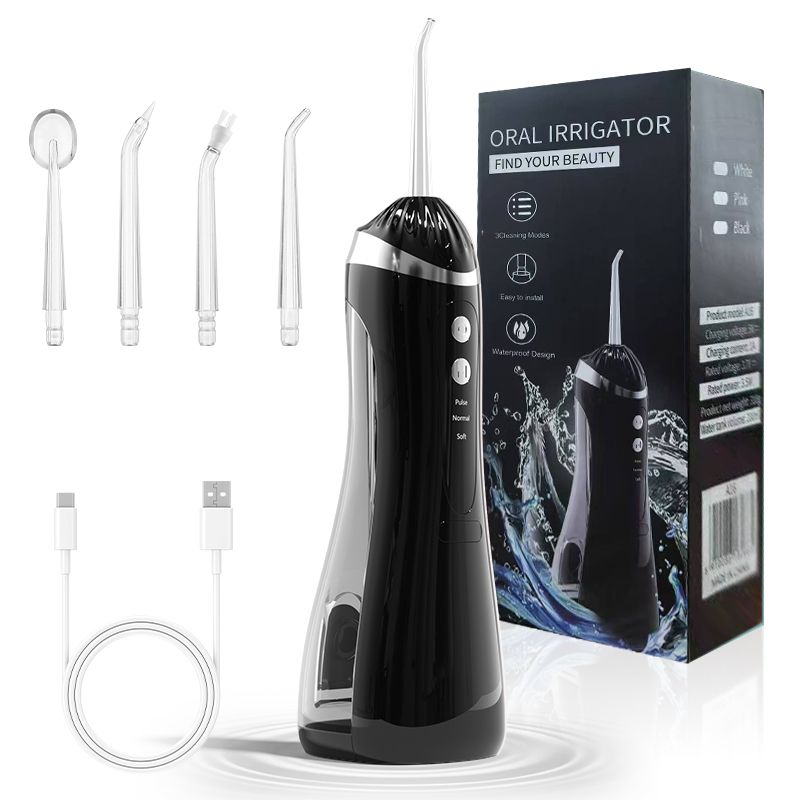 Portable Electric Water Flosser, 3-Speed High-Pressure, Orthodontic Home Oral Care Water Flosser - Black