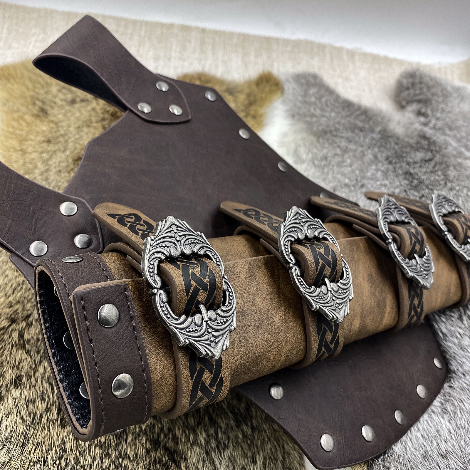 Medieval Faux Leather Sword Frog, Vintage Middle Ages Sword Holster, Mercenary Knight Adjustable Dagger Holster — image 3