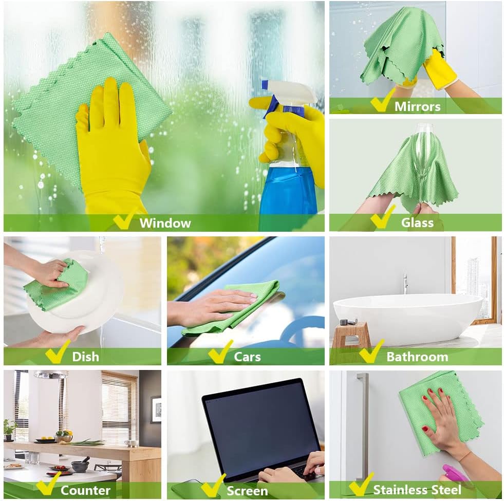 Microfiber Glass Cleaning Cloths-6PK, 16"x14" Lint Free Window Cleaning Cloth, Glasses, Mirrors, Screens, Stainless Steel, Premium Magic Cleaning Cloth for โ image 6