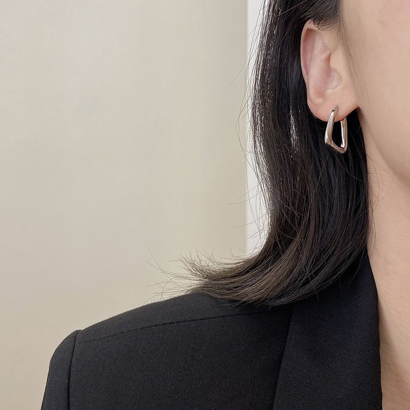 Big Chunky Hoop Earrings for Women Silver Stainless Steel Hoop Earrings Oval Thick Hollow Tube Hoop Earrings β image 3