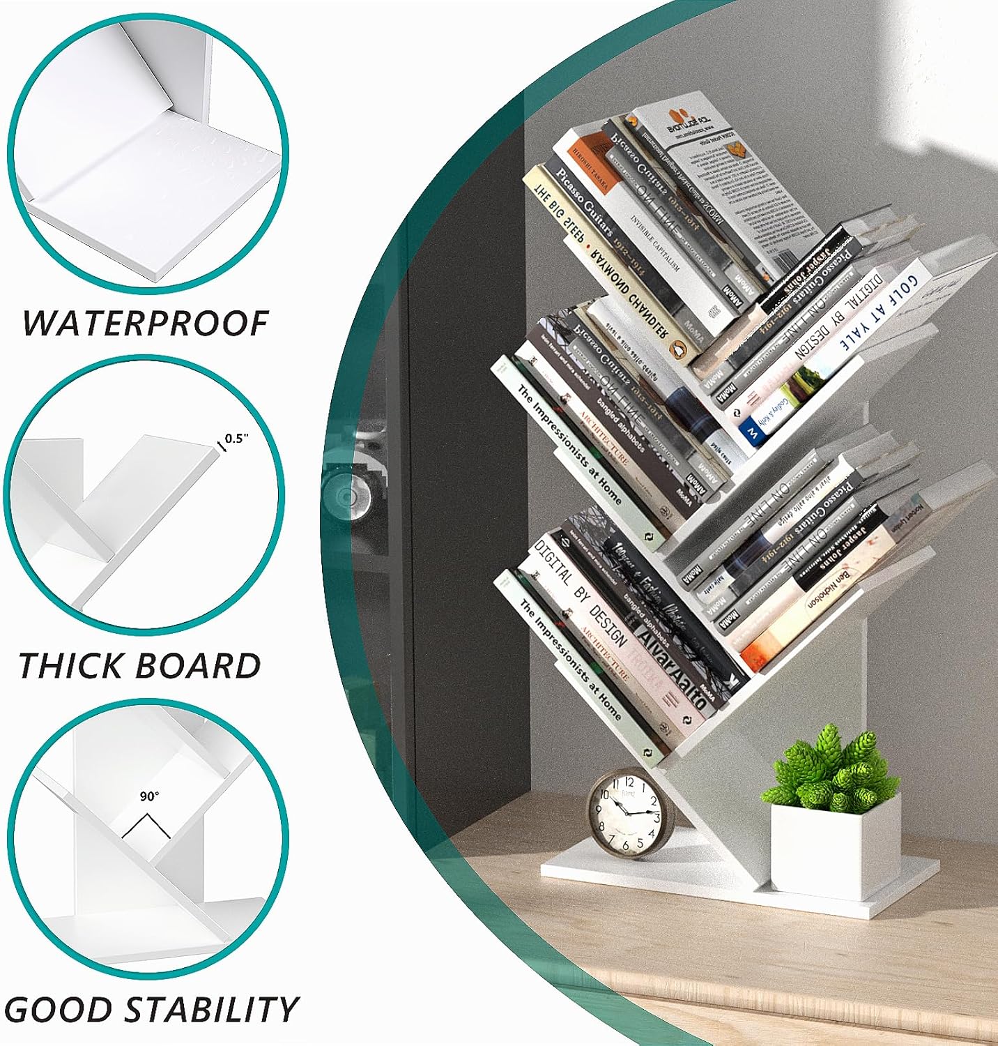 CARLA HOME 5-Tier Tree Bookshelf Storage Rack for Home Office or Bedroom (White) — image 4