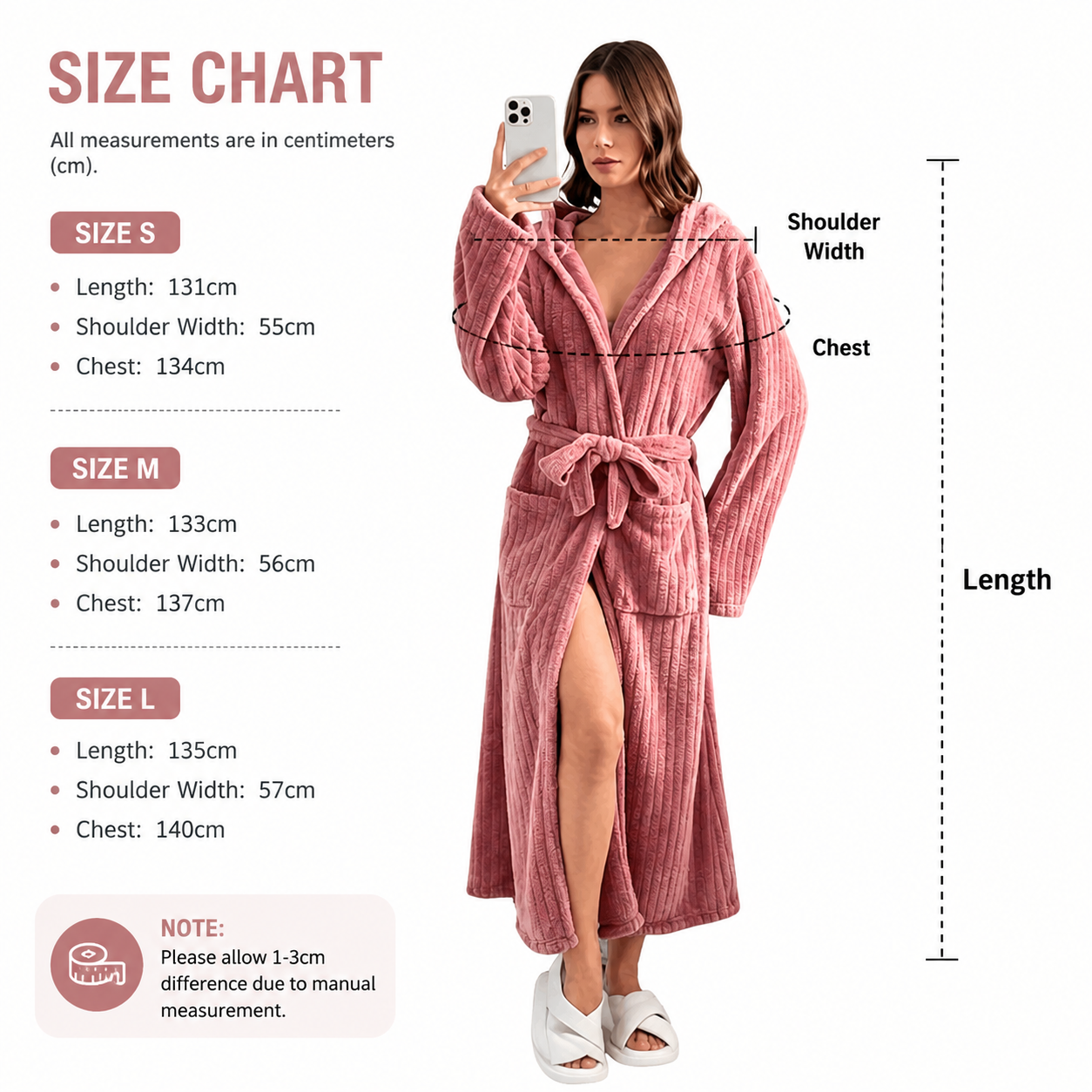 Women's Pink Coral Fleece Hooded Bathrobe (M)- Soft Plush Long Sleeve Wrap Robe with Tie Belt, Highly Absorbent Loungewear for Home Spa and Winter Sleepwear โ image 5