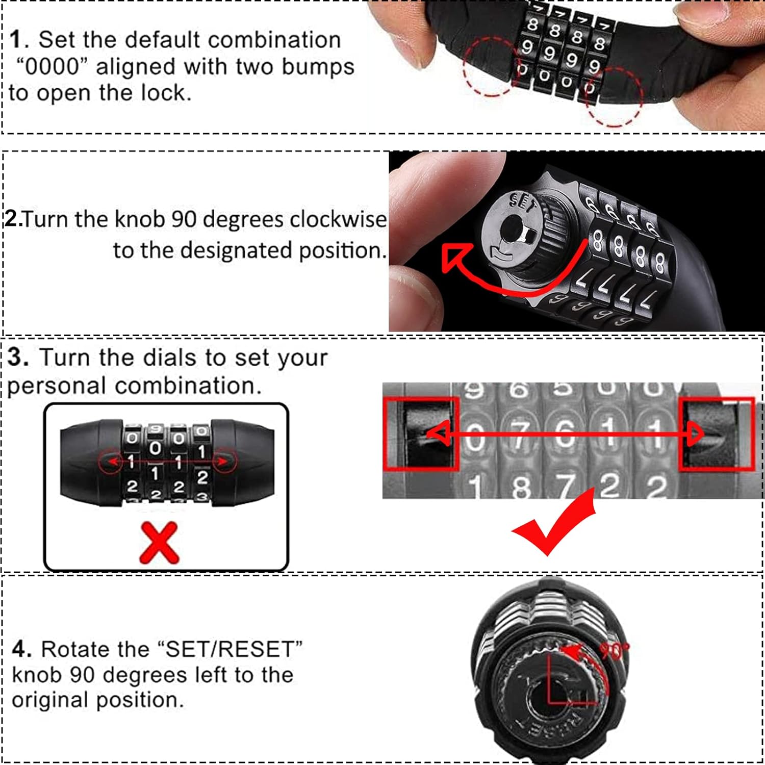 2 PACK Bike Locks Cable,Anti Theft Bicycle Lock Chain,4 Digit Security Resettable Bike Combination Lock Self Coiling Combination Cable Combo Bike Locks Without — image 6