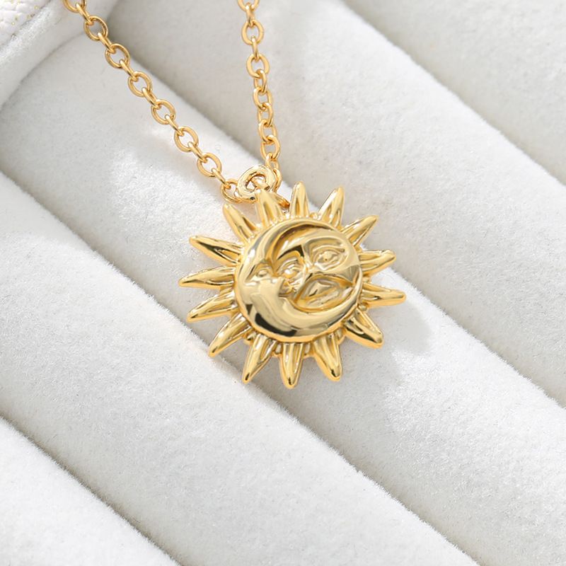 Bohemian Moon and Sun Face Pendant Necklaces Golden Minimalist Layered Coin Necklace For Women Men Jewelry Friendship Gift — image 4