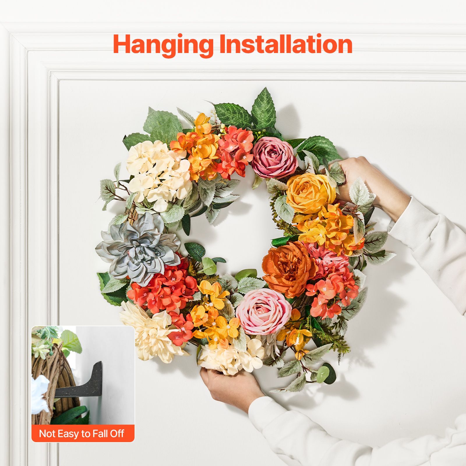 Artificial Decorative Wreath 60.96 cm Red Orange Yellow Hydrangeas Roses — image 6
