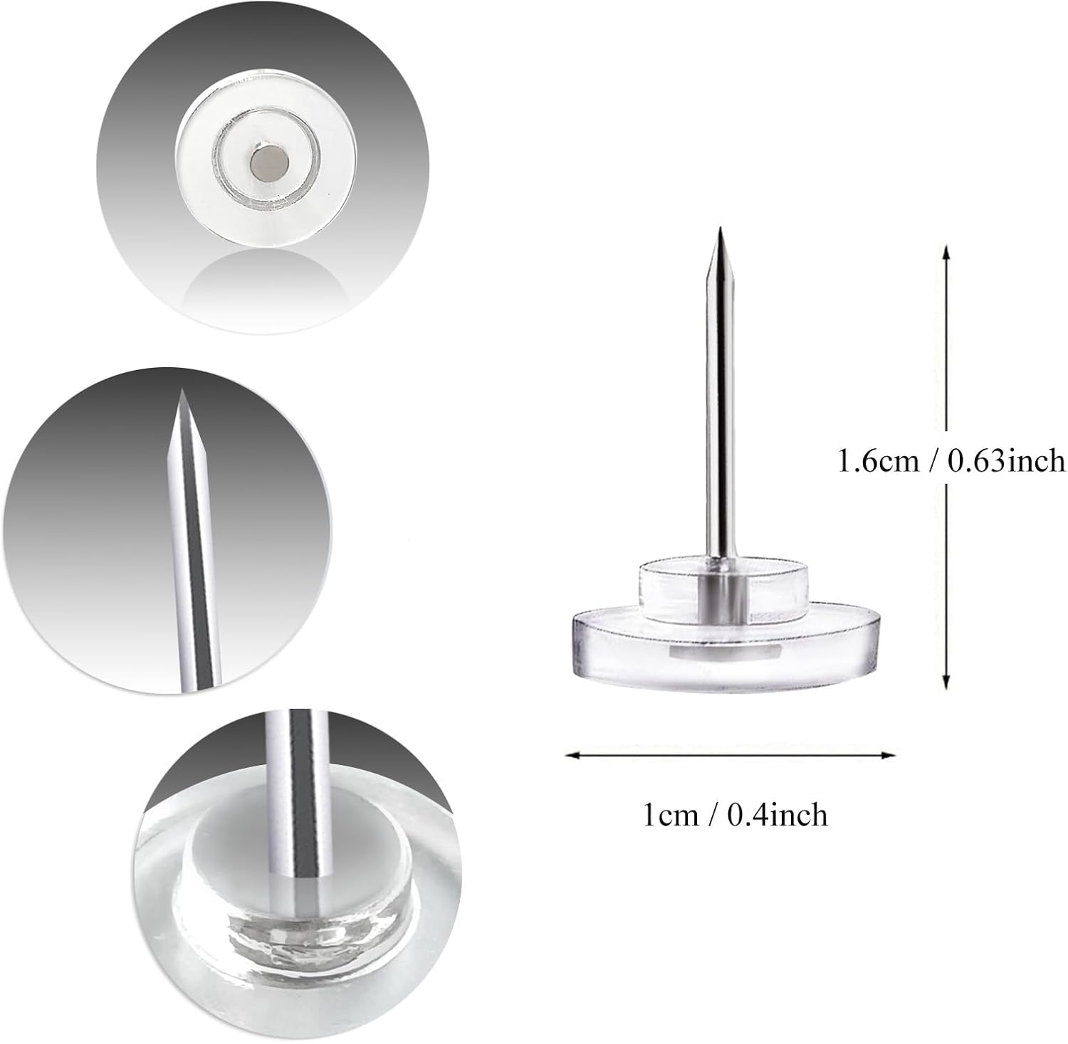 Pushpins, transparent pushpins, flat pushpins with steel points and transparent plastic heads, transparent pushpins for school, office, noticeboards, 150 โ image 2