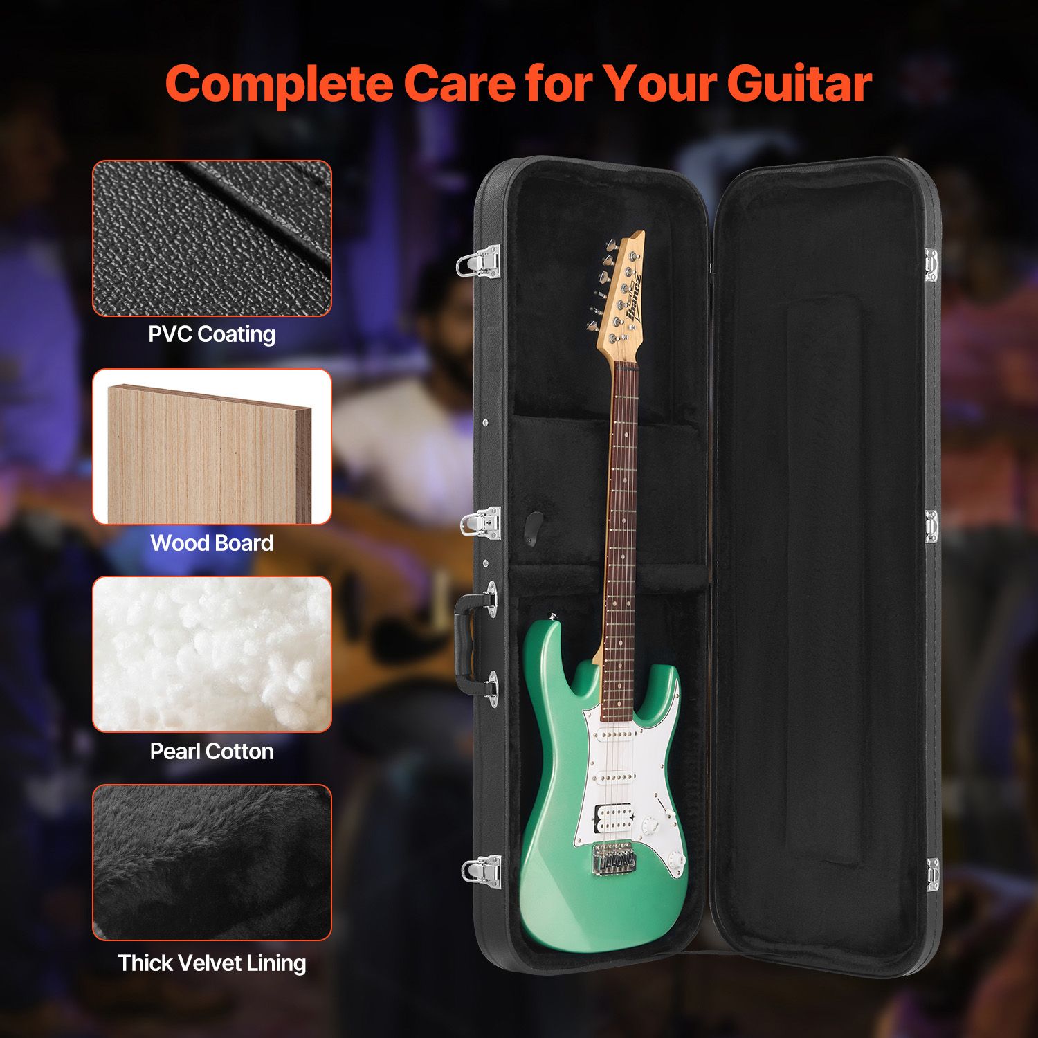 Electric Guitar Hard Case, 1095 mm Rectangular Guitar Hard Case, With Lock Latch Keys Handle, PVC Padding Soft Lining Water-Resistant Hard Shell Guitar Cases — image 4