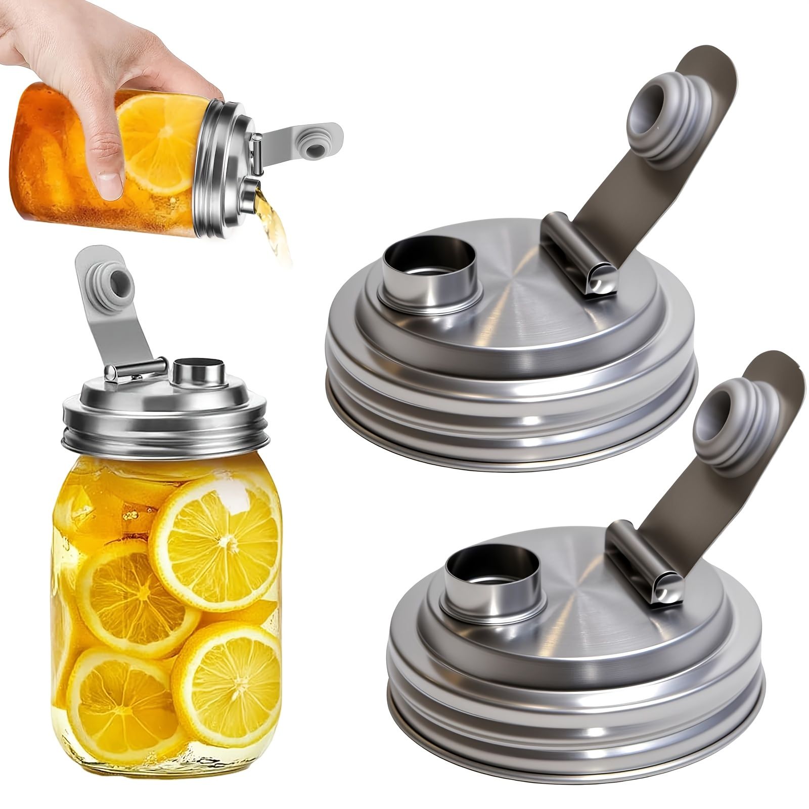 Wide Mouth Mason Jar Stainless Steel Pour Spout Lid, Reusable Mason Jar Lids, for 86MM Ball Wide Mouth Mason Jars, Leak Proof Seal, for Drinking Salad Dressing — image 2