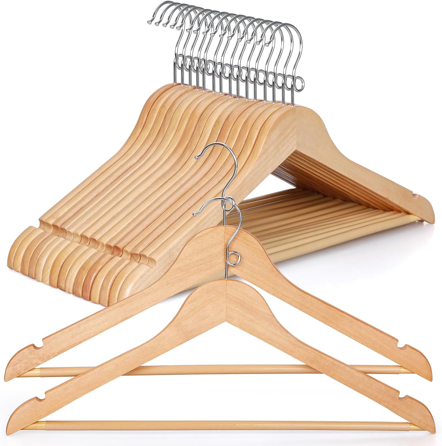 TOPIA HANGER Wooden Hangers 30 Pack, Space Saving Coat Hanger with 360° Swivel Cascading Ring Hook, Non Slip Pants Bar and Shoulder Notches for Camisole
