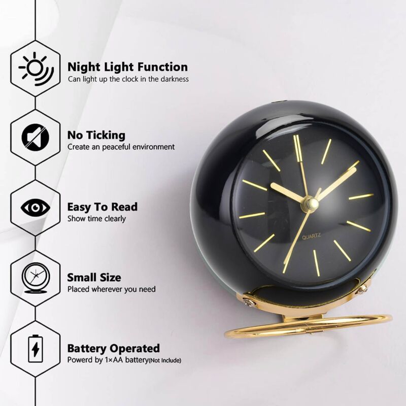 Retro Analog Alarm Clock Non-Ticking With Night Light, Silent, Battery Operated, Easy To Use And Loud Alarm — image 2