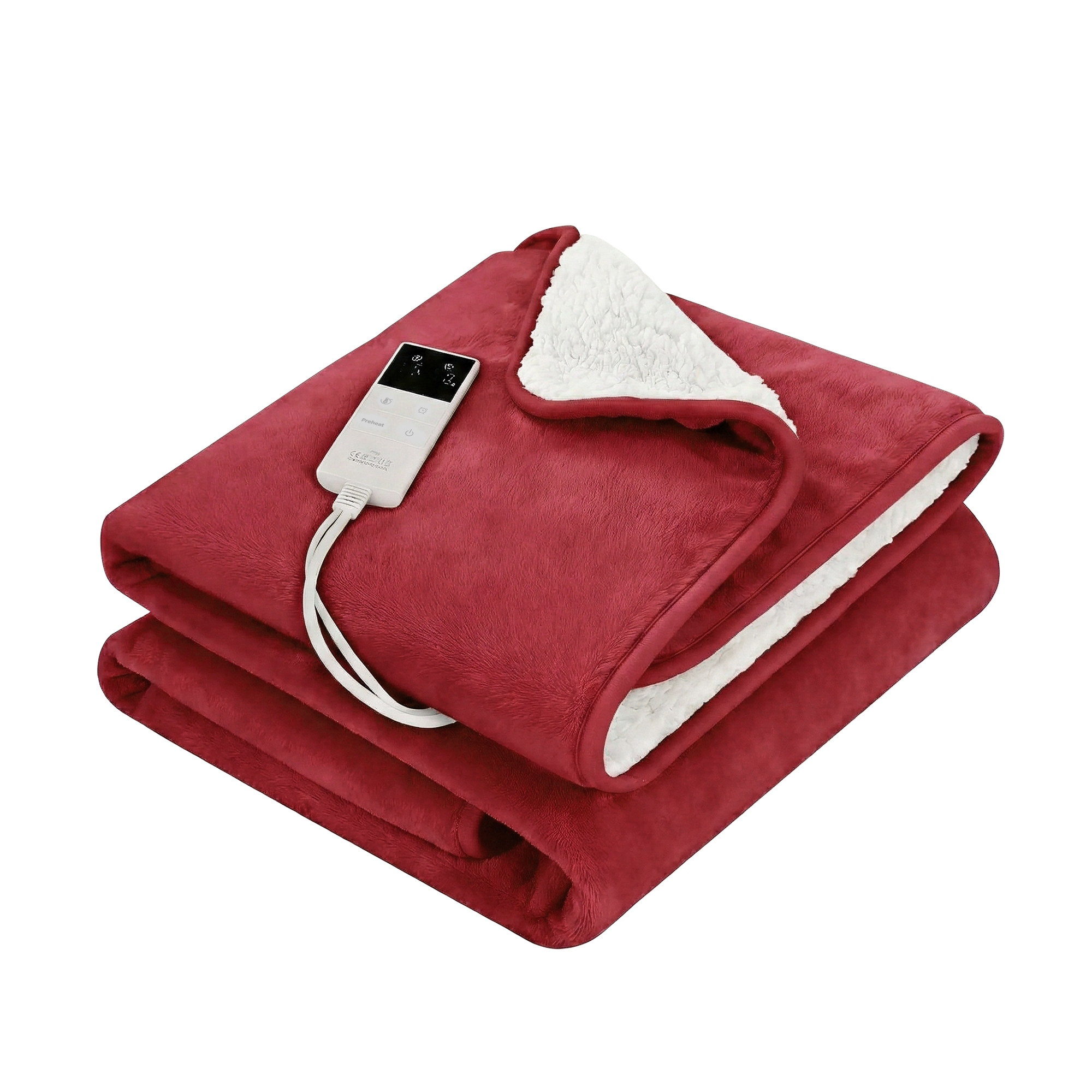 Giselle Electric Throw Rug Dual Side Fleece Flannel Heated Blanket Burgundy — image 2