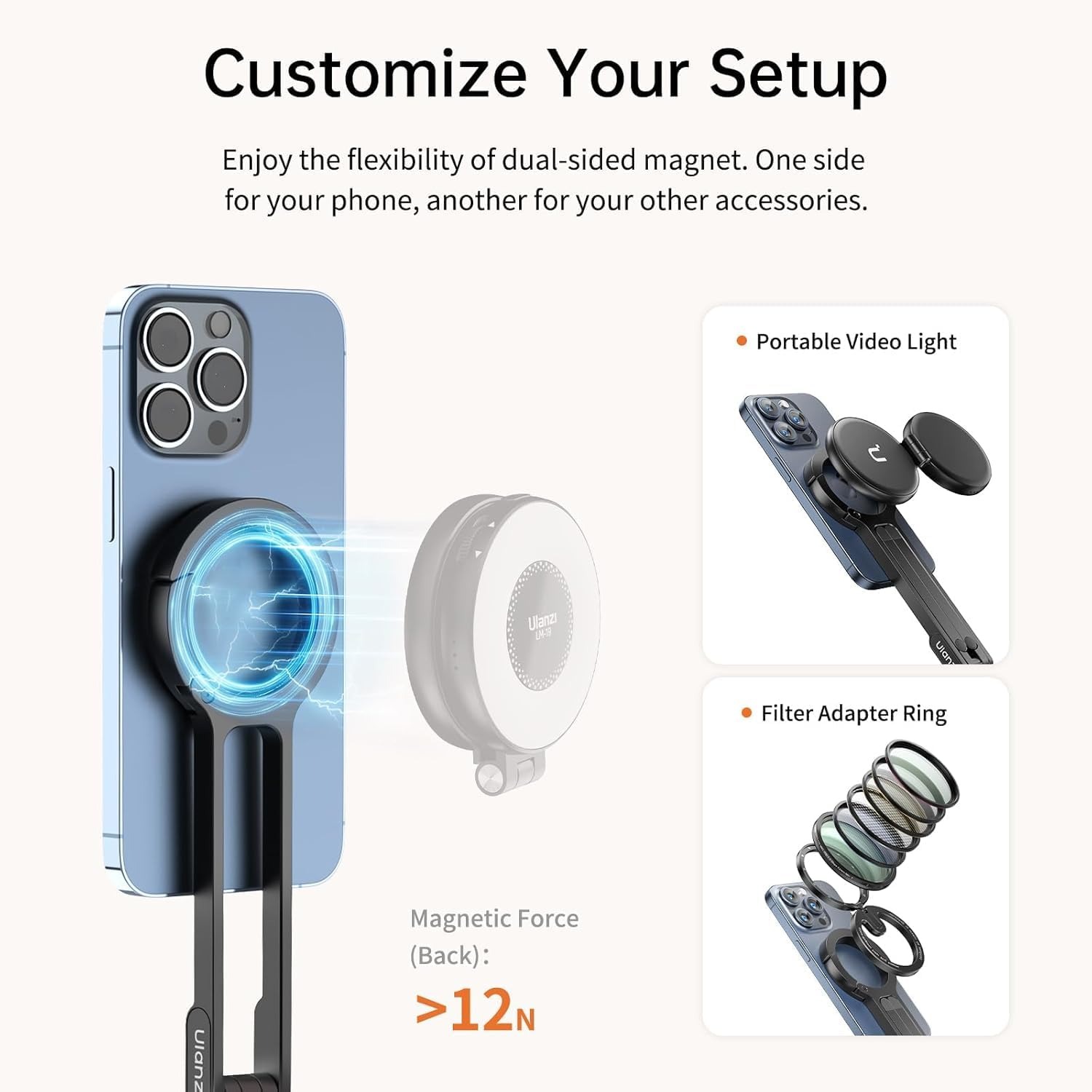 ULANZI MA30 Magnetic Phone Tripod Stand for iPhone - Aluminium Maglock Smartphone Mini Tripod Pocket Cell Phone Stand Dual-Sided Magnet Quick Mount Compatible — image 2