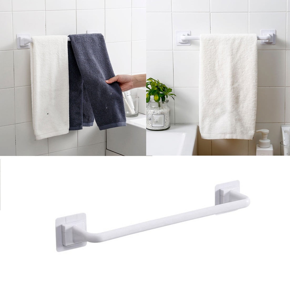 Self Adhesive Towel Bar, No Drill Stainless Steel Hand Towel Rail for Bathroom, Kitchen and Laundry Wall Storage, 27 cm, White — image 2
