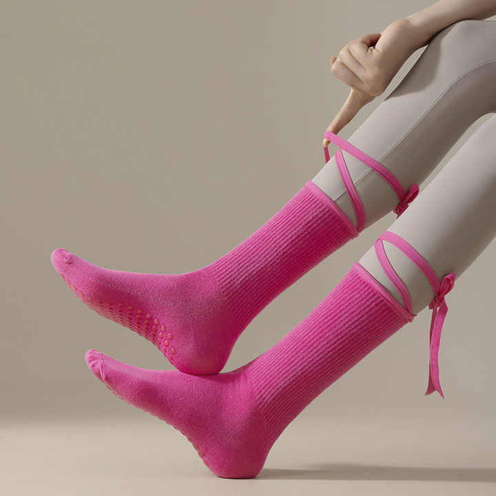 3 Pcs Purple Non-Slip Yoga Socks with Cross Straps - Cotton Pilates Dance Socks for Women, Lightweight Comfort โ image 5