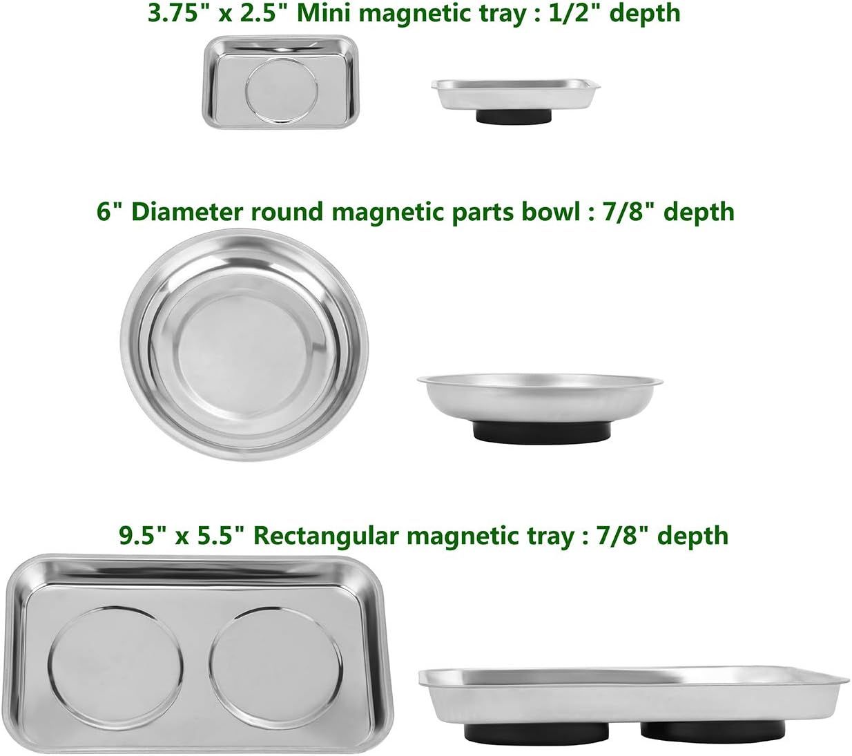 Magnetic Tray Holder 3pc,for Socket Screw Nuts Bolts Metal Parts,Extra Strong Magnet,Thickened Tray,Stainless Steel — image 2