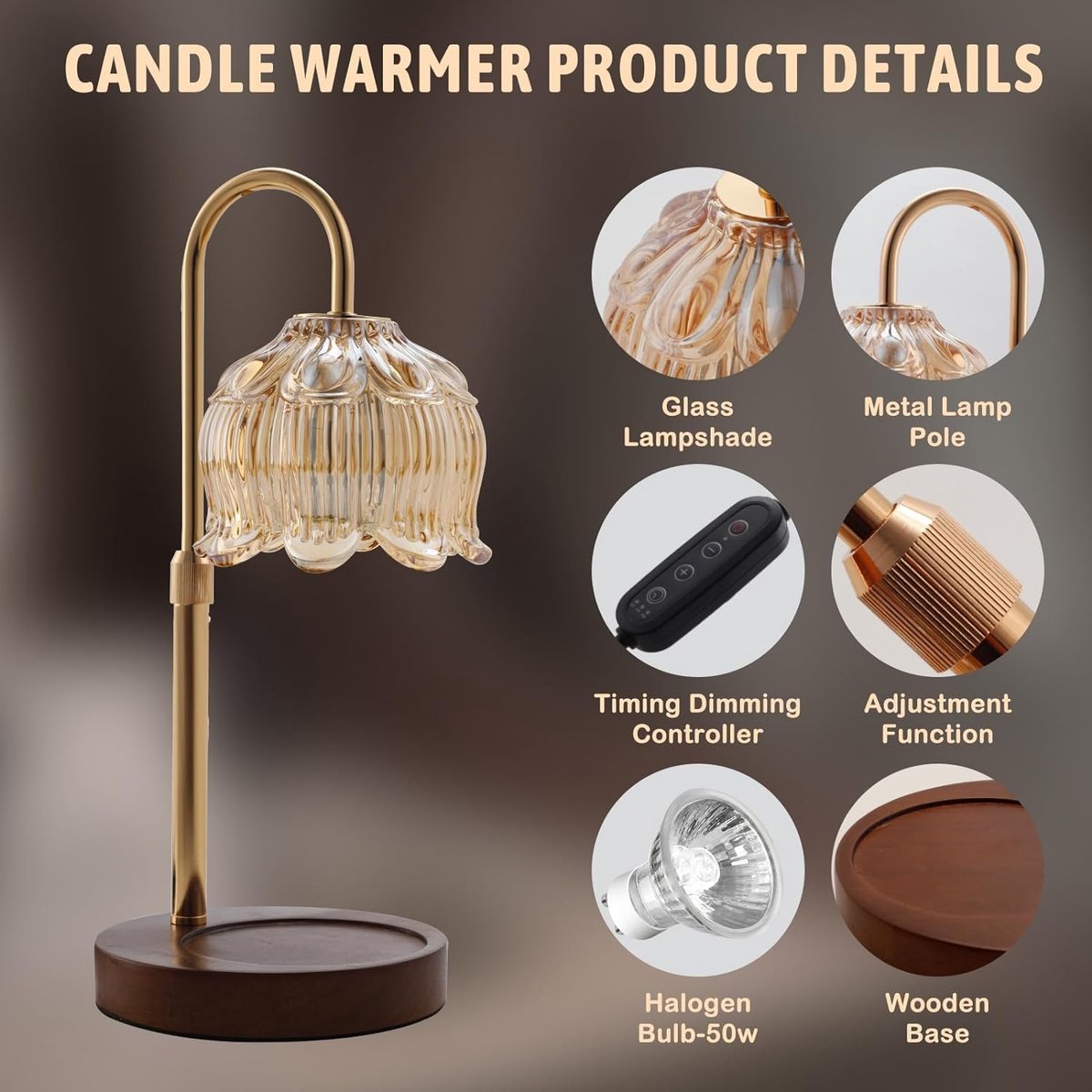 Candle Lamp - Candle Warmer with Dimmer - Electric Candle Lamp with Timer - For Scented Jar Candles - Home Decor — image 2