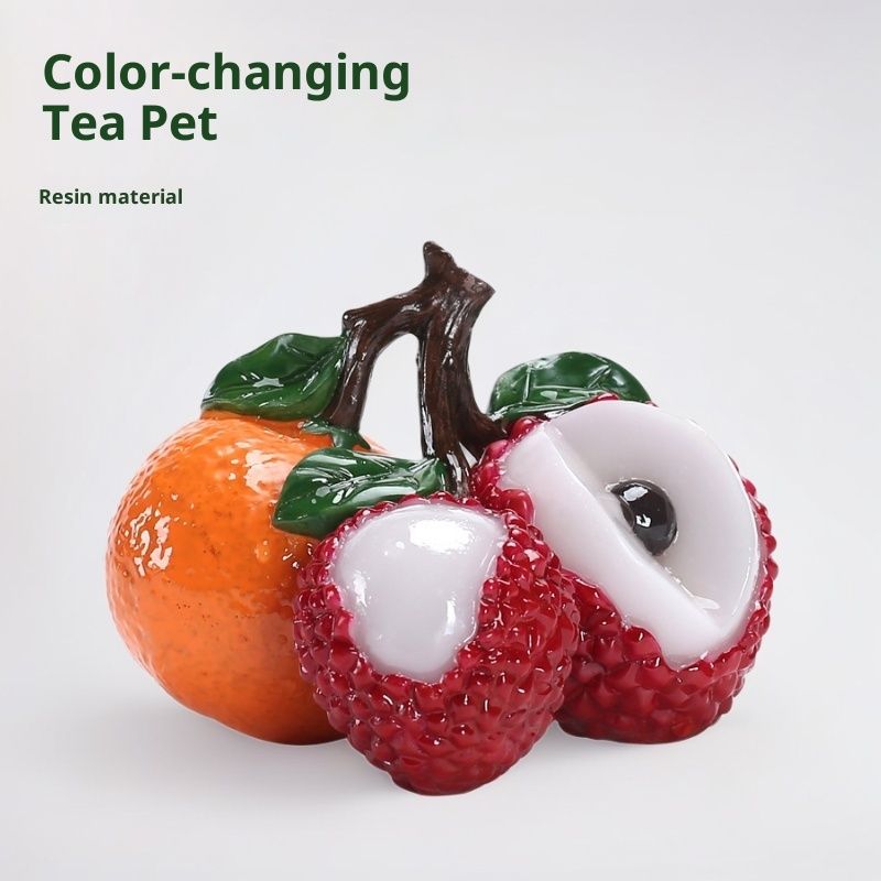 Tea Pet lychee Figurine, Color Changing Teapet for Desk Decoration, Cute Kungfu Tea Ornament Accessories with Feng Shui Good Luck Charm, for Tea Lover Friends — image 3