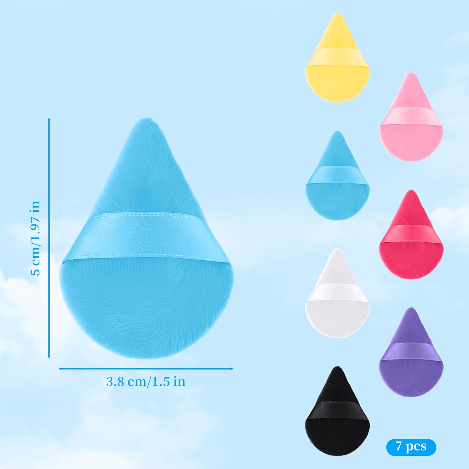 7-pack Mini Powder Puff - Finger-sized Mini Puff For Applying Loose & Pressed Powders - Soft, Reusable Small Velour Triangle Beauty Blender Makeup Sponge for
