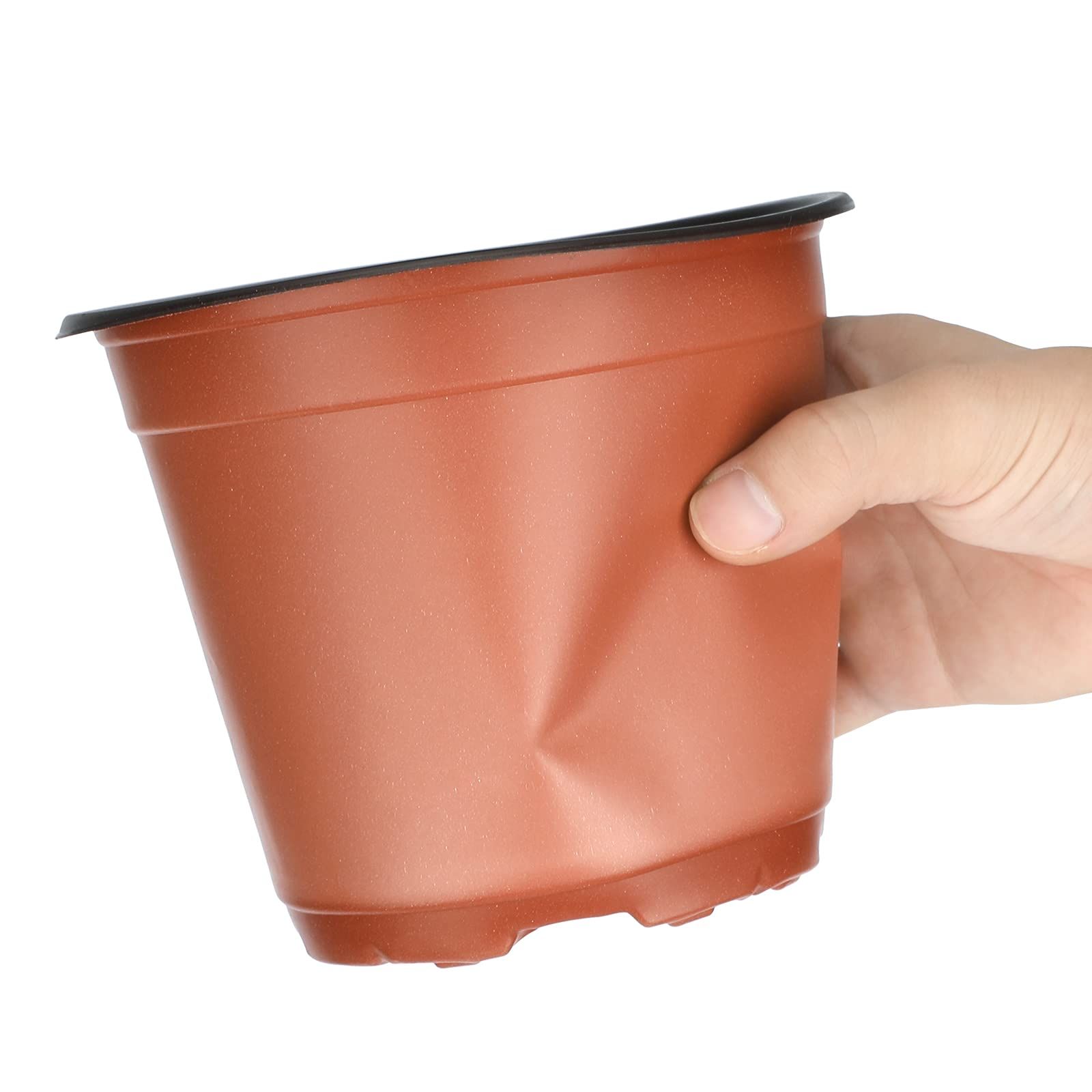 Plastic Plant Pots with Drainage Holes, Seedling Flower Plant Container for Succulents, Cuttings, Seedlings(Brown)
