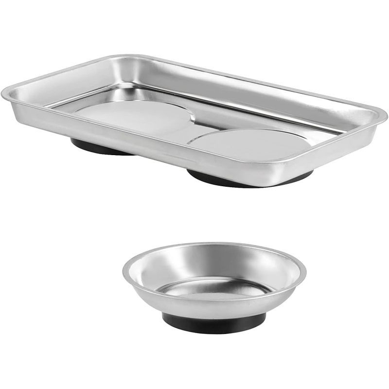 8 Pieces Magnetic Parts Tray Set, Stainless Steel Magnetic Tool Tray Holder, Round Bolt Trays Square Mechanic Trays for Screws โ image 2
