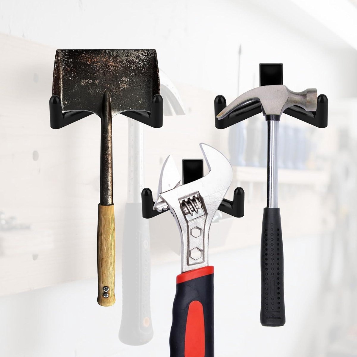Tool Hooks for Garden Shed - Storage Accessories for Shovels and Rakes - Set of 3 (Black) — image 6