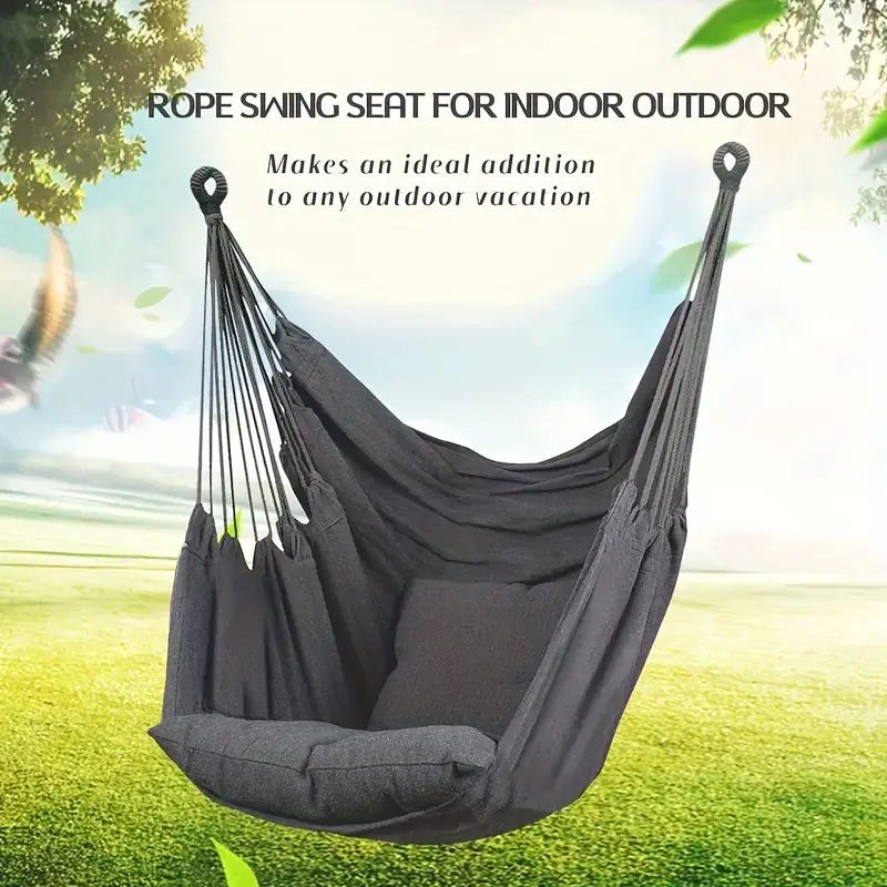 Colorful Striped Hammock Chair with Ropes and Storage Bag - Brown Stripes — image 3
