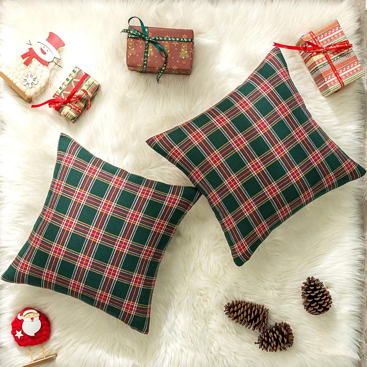Pillowcase - Set of 2 - 40 x 40 cm cushion cover - indoor Christmas decoration - Christmas ornament - Christmas Pillowcase - Christmas Tartan Cushion Cover โ image 5