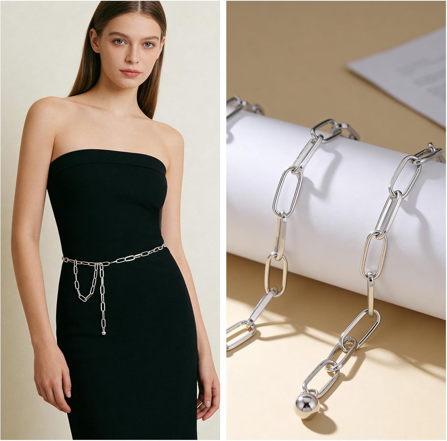 Silver Chain Belts for Women,Adjustable Womens Chain Belt Trendy Metal Belt for Jeans Dresses Pants — image 3