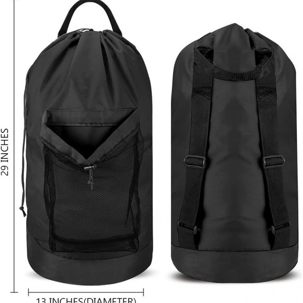 Backpack Laundry Bag, Laundry Backpack with Shoulder Straps and Mesh Pocket Durable Nylon Clothes Hamper Bag with Drawstring Closure for College, (Black) โ image 5