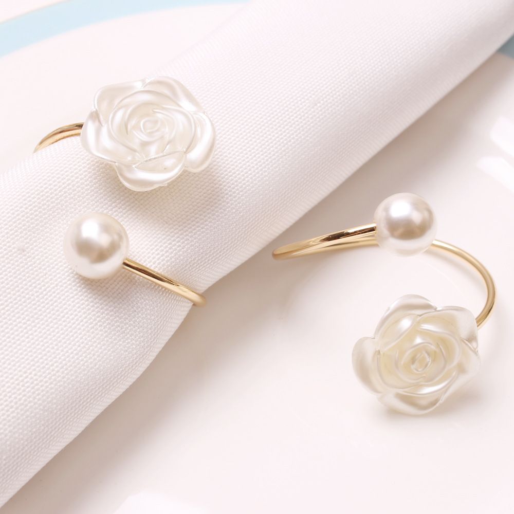12Pcs Napkin Rings Pearl Napkin Holder Rose Napkin Buckles for Wedding Banquet Home Party Kitchen Decor Festival Dinning Table โ image 2