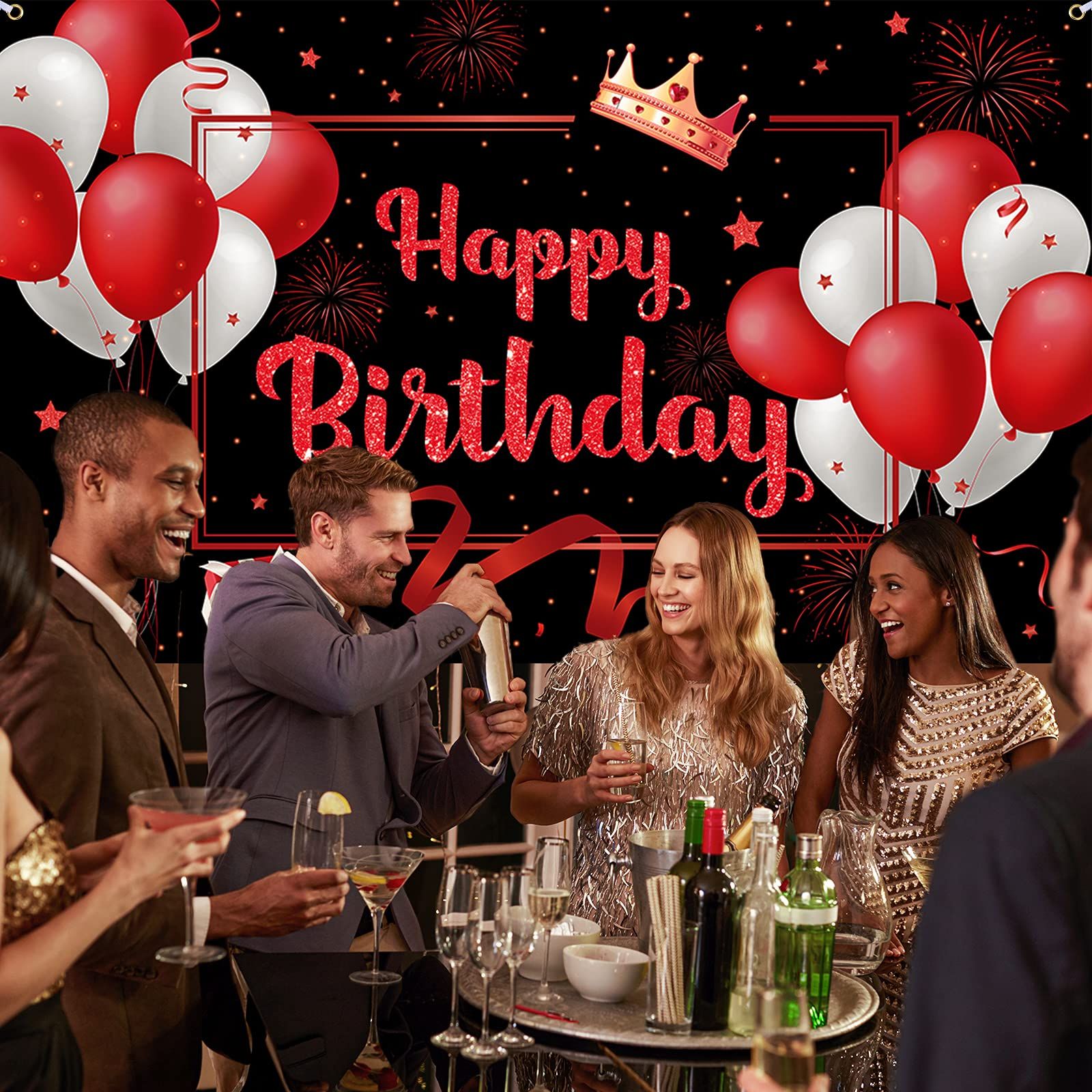 Red Happy Birthday Banner Decorations Large Red and Black Birthday Backdrop Sign in Birthday Decorations Photo 71x44Inch — image 4