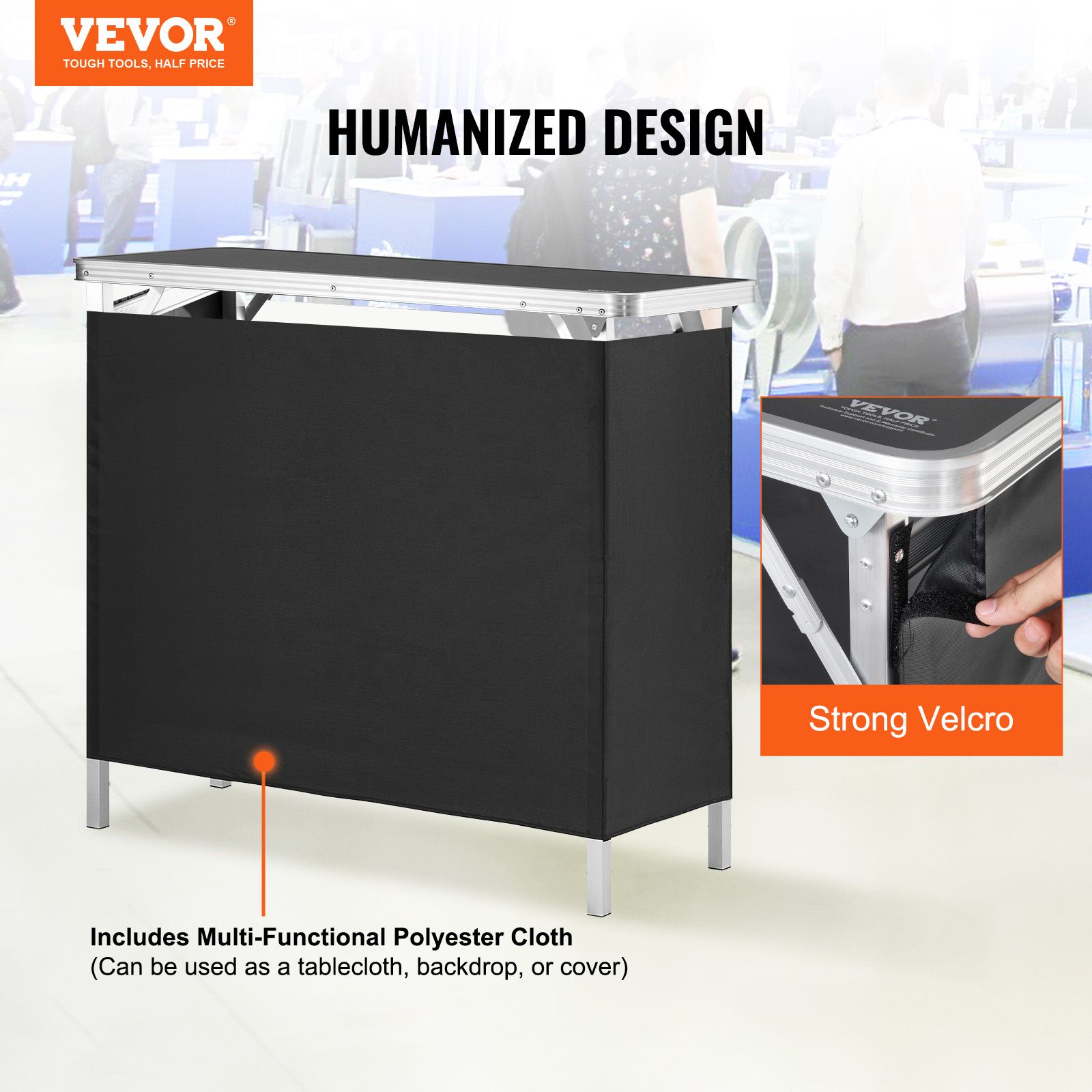 Folding Portable Bar Table, Tradeshow Podium Table for Indoor, Outdoor, Party, Picnic, Exhibition, Includes Carrying Case, Storage Shelf and Black Skirt โ image 2