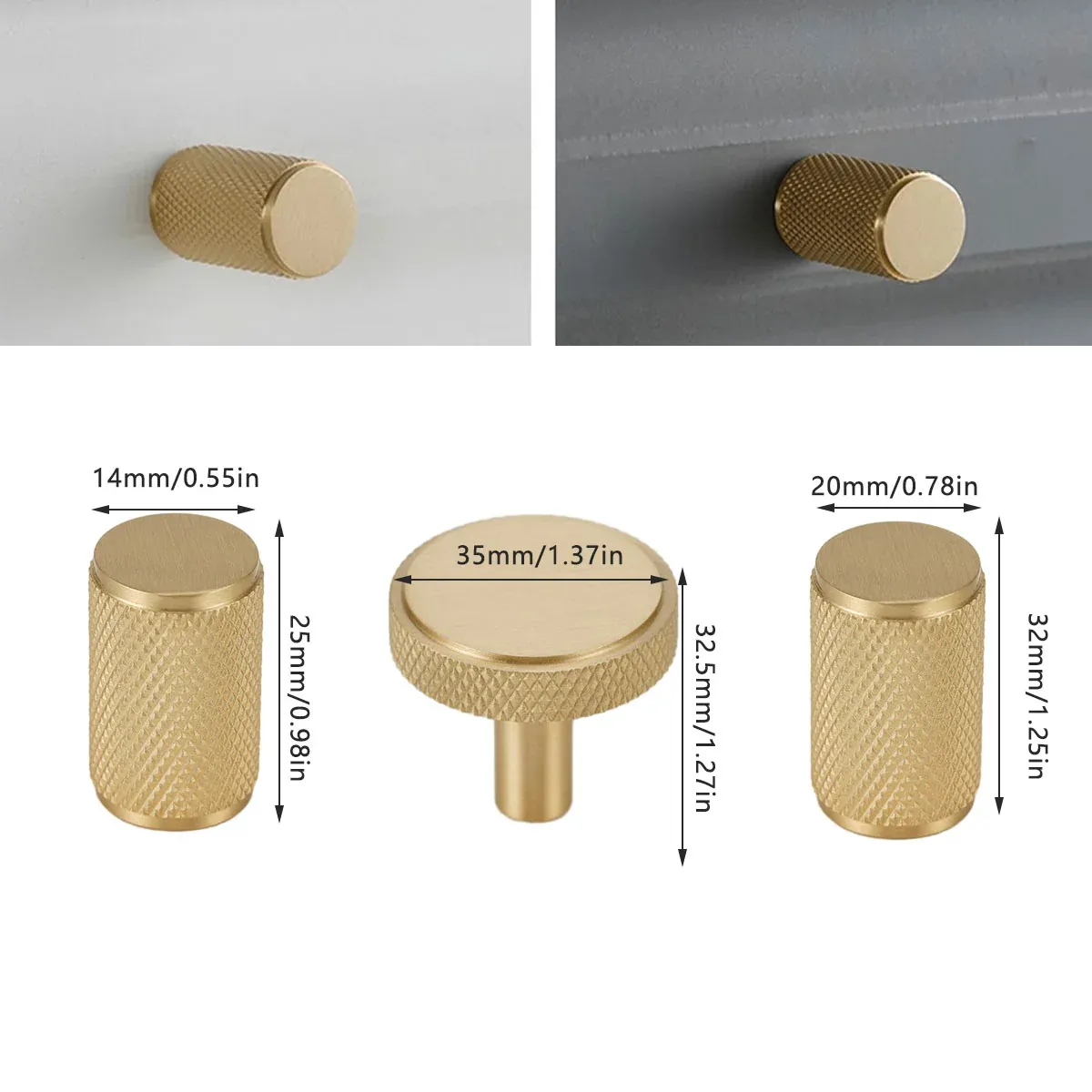 Brass Handle Modern Simple Knurled Copper Pull Closet Drawer Cabinet Door Handle - 20mm โ image 4