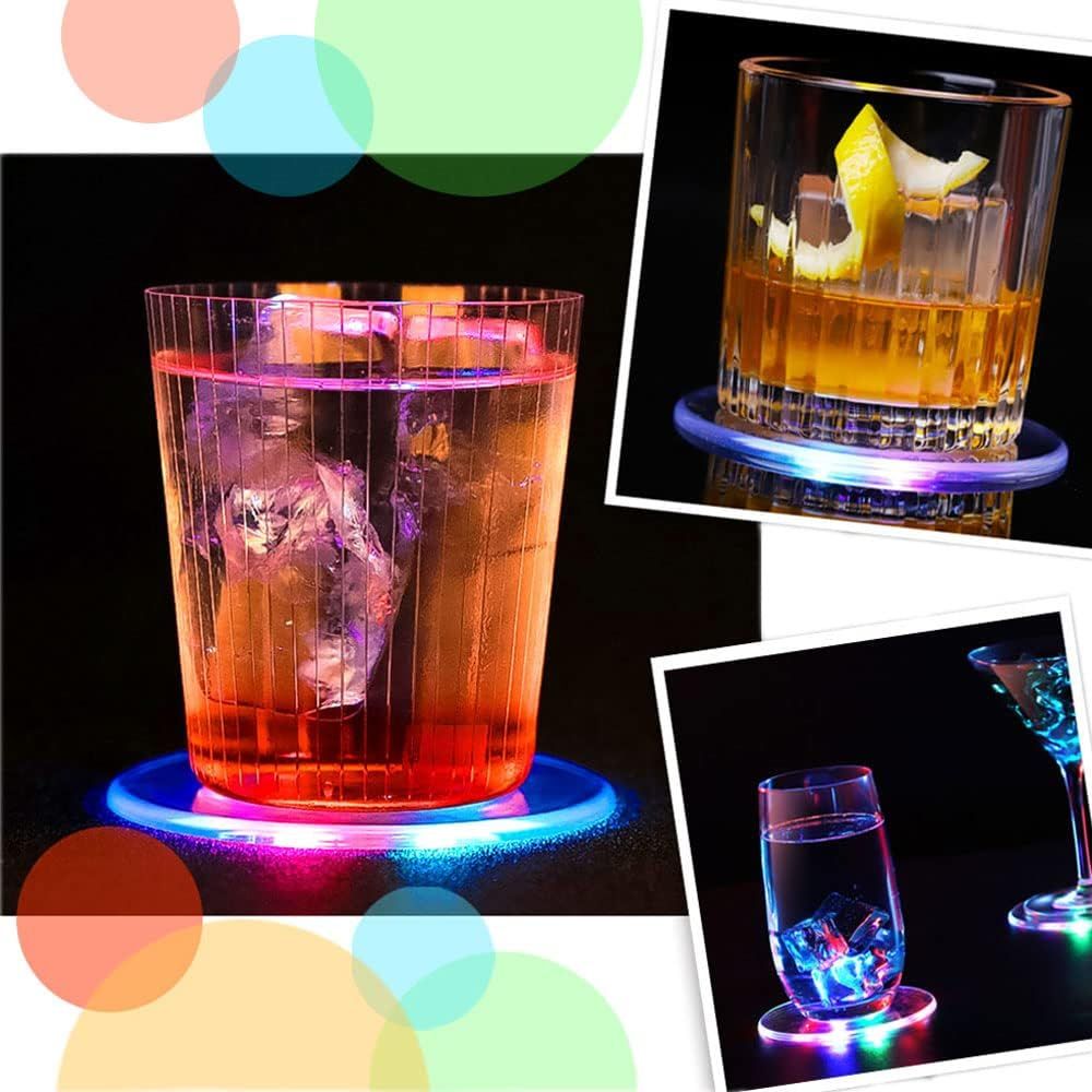 6 PCS LED Drink Coasters, Ultra-Thin Acrylic Non-Slip Waterproof Transparent LED Cocktail Coasters for Club Bar Wedding Party Decor (Color) β image 2