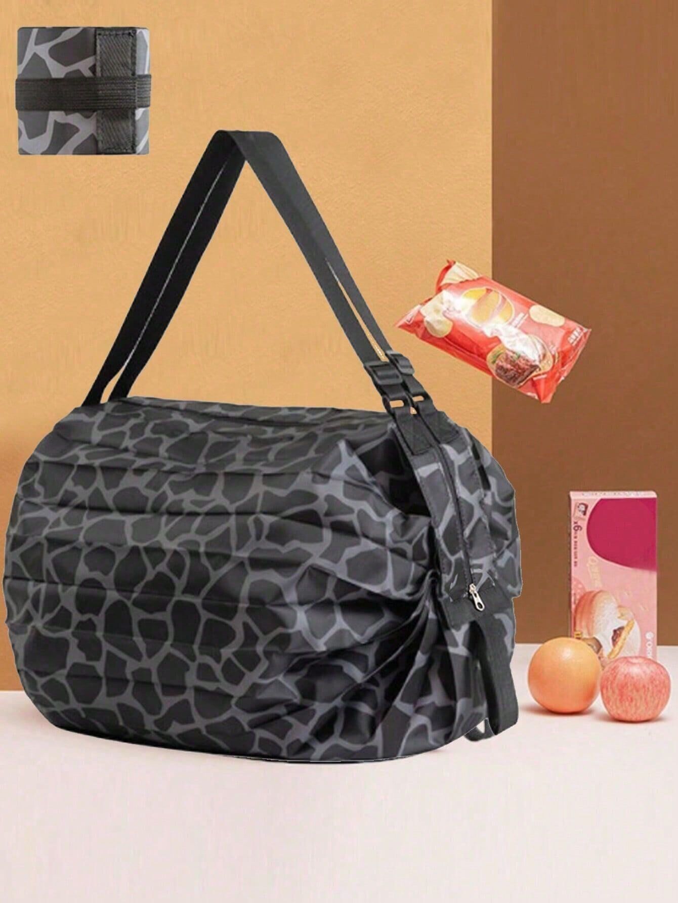 1PC Reusable Foldable Shopping Bag โ Oxford Cloth Material, Travel Beach Tote, Supermarket Grocery Carry Bag, Compact and Durable